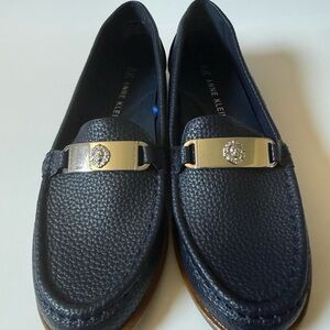 Anne Klein Women's Navy Loafers with Silver Accent